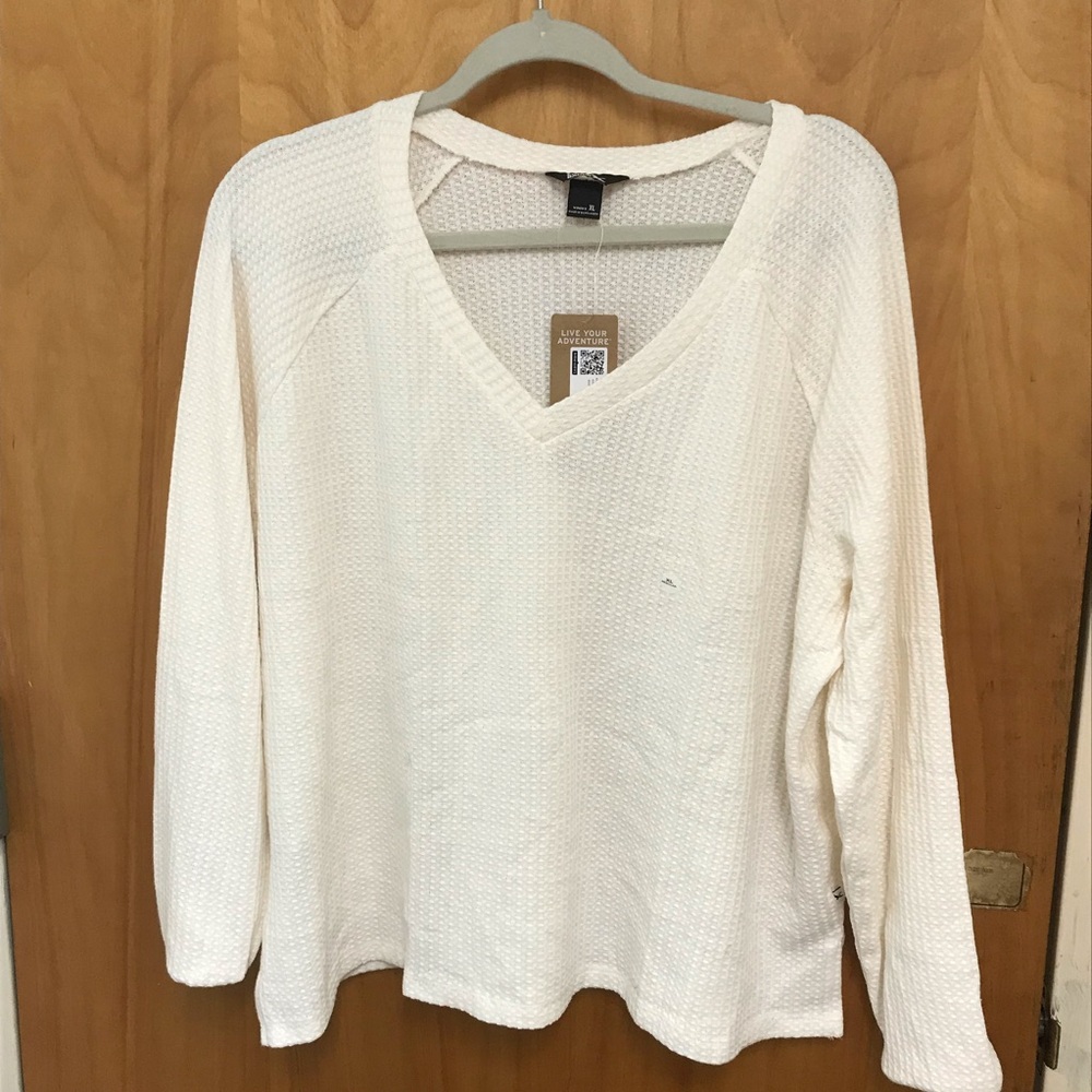 Eddie Bauer Ivory Hilltop Waffle Knit Long Sleeve Top sz XL NWT